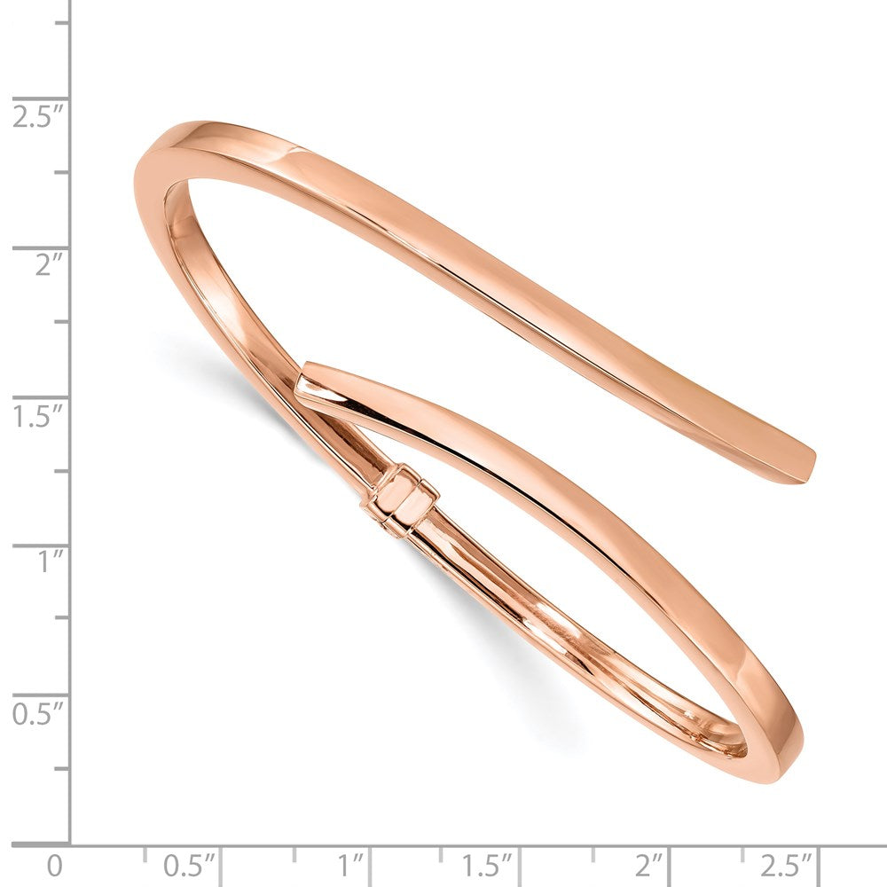 Sterling Silver Rose-Tone Polished Bypass Hinged Bangle