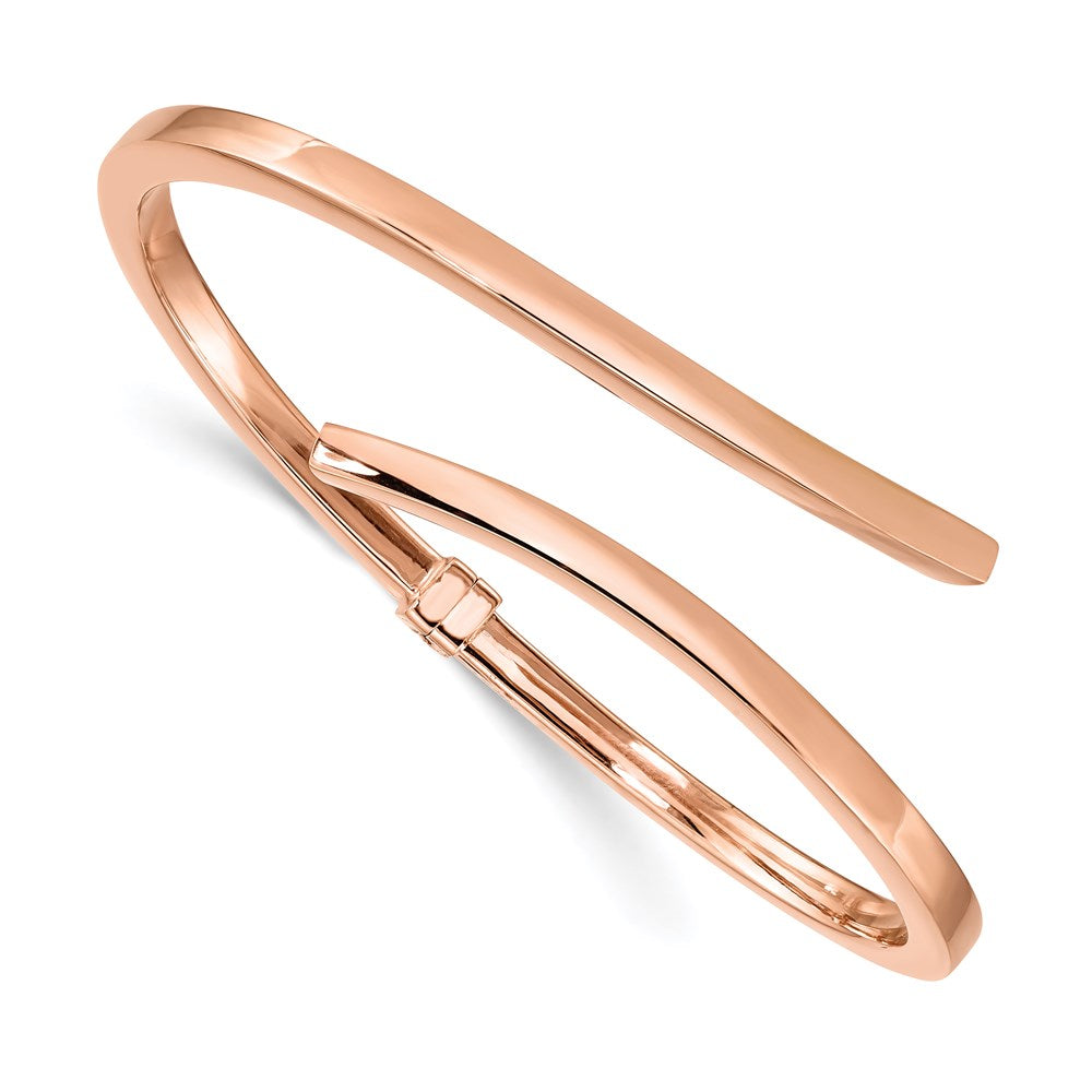 Sterling Silver Rose-Tone Polished Bypass Hinged Bangle