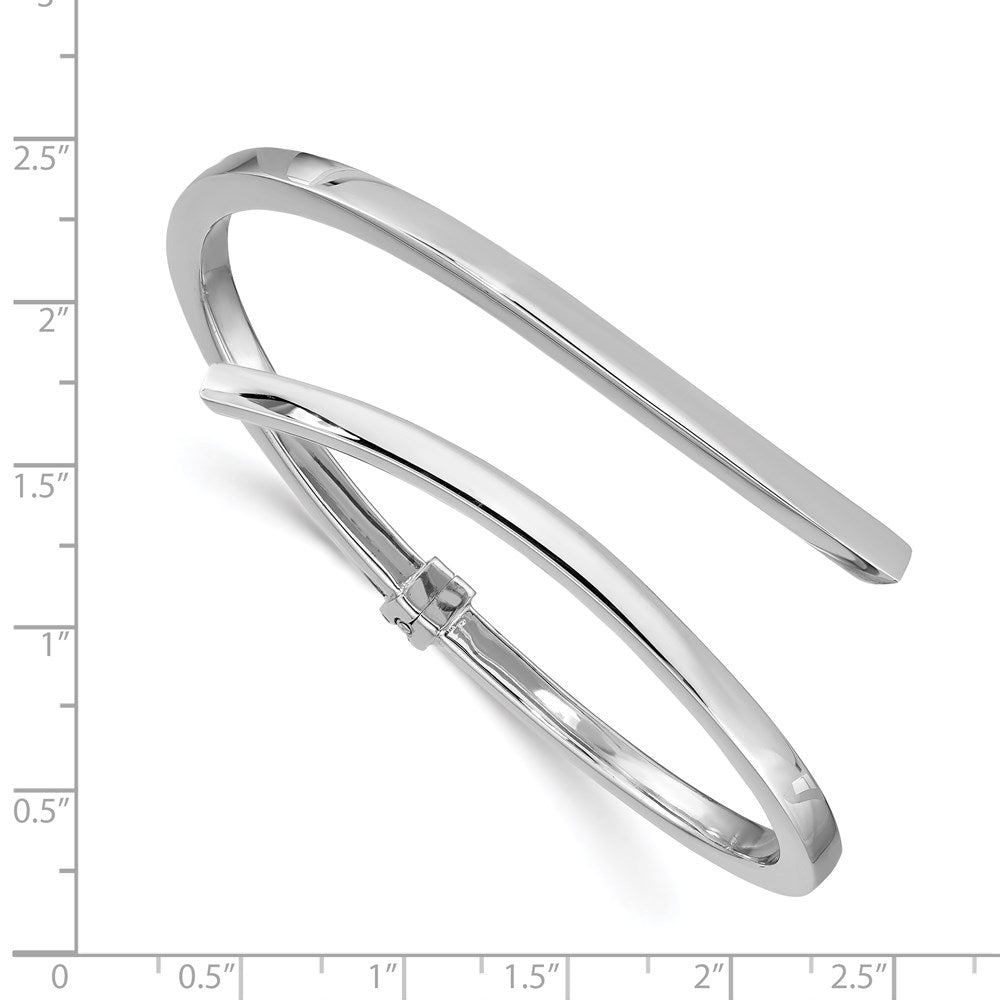 Sterling Silver Rhodium-Plated Polished Bypass Hinged Bangle