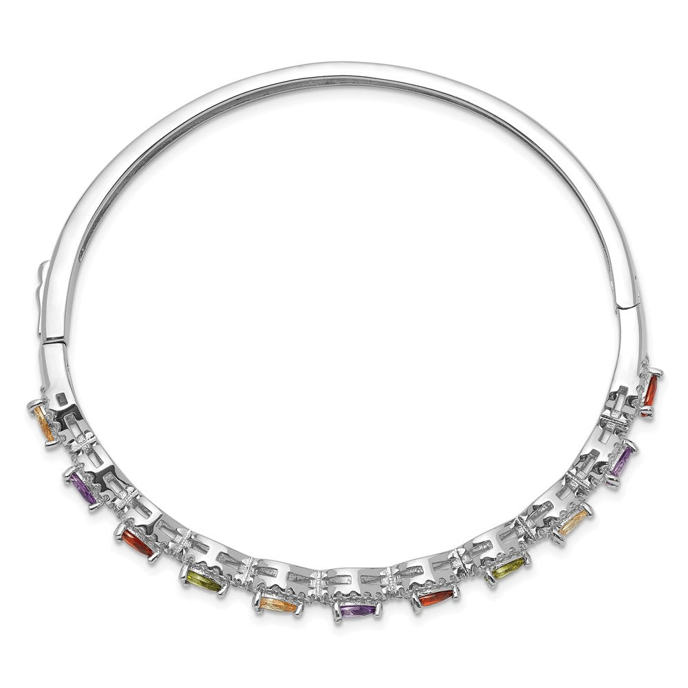 Sterling Silver Rhodium-Plated Multi-Color Cz Hinged Bangle