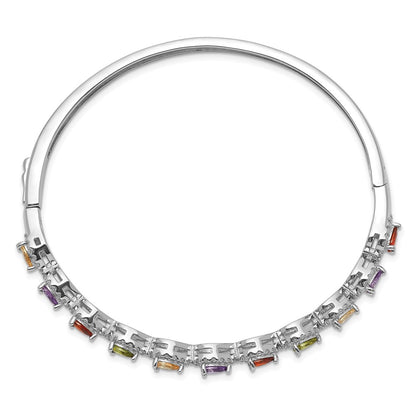 Sterling Silver Rhodium-Plated Multi-Color Cz Hinged Bangle