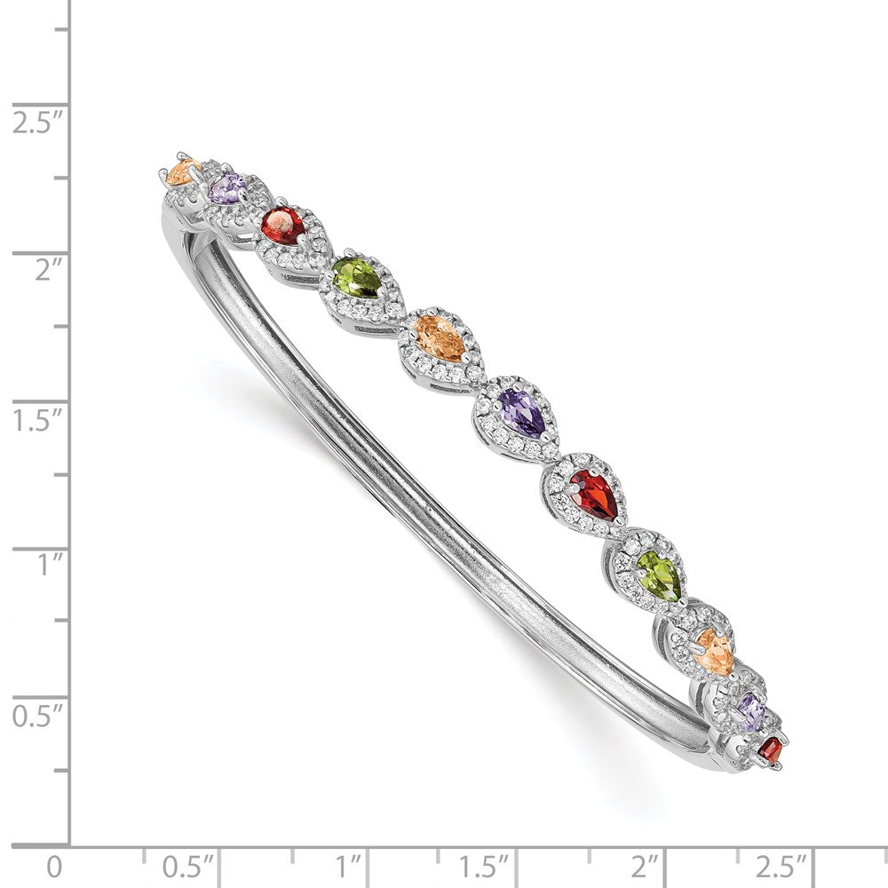 Sterling Silver Rhodium-Plated Multi-Color Cz Hinged Bangle