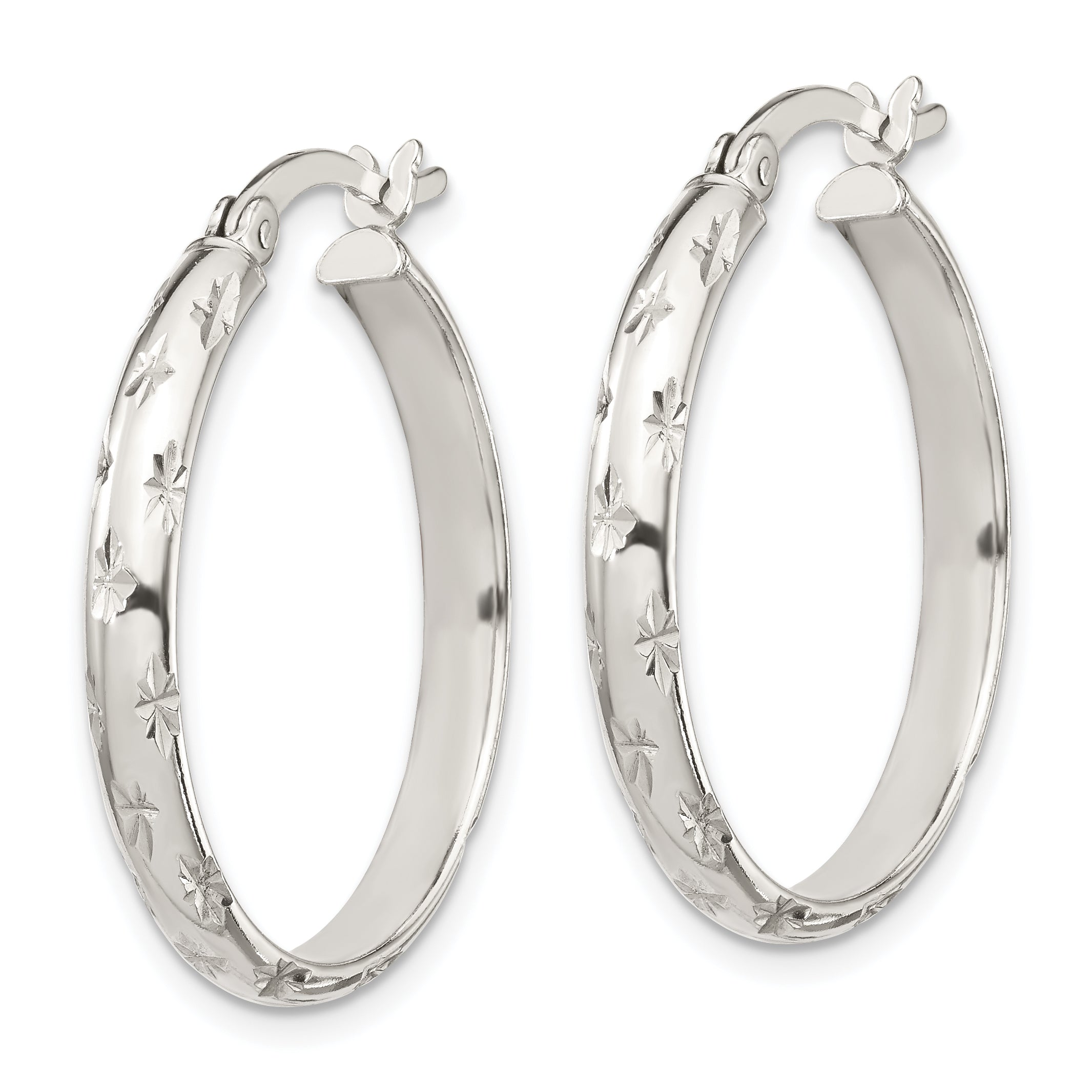 Sterling Silver D/C 4mm Bangle And 3mm Hoop Earring Set