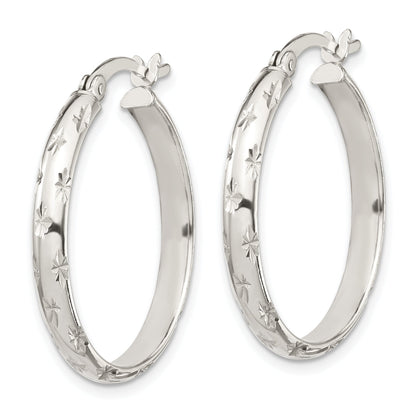 Sterling Silver D/C 4mm Bangle And 3mm Hoop Earring Set