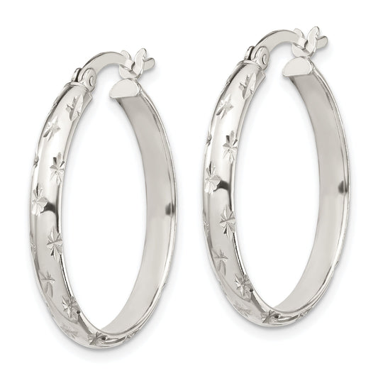 Sterling Silver D/C 4mm Bangle And 3mm Hoop Earring Set