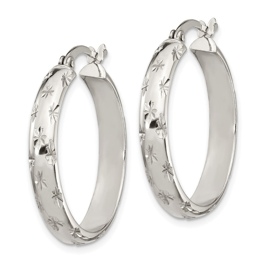 Sterling Silver D/C 6mm Bangle And 4mm Hoop Earring Set