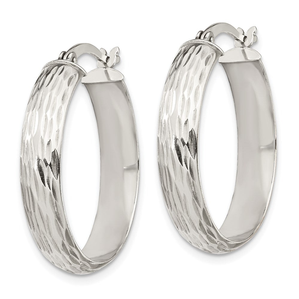 Sterling Silver D/C 7.5mm Bangle And 5mm Hoop Earring Set