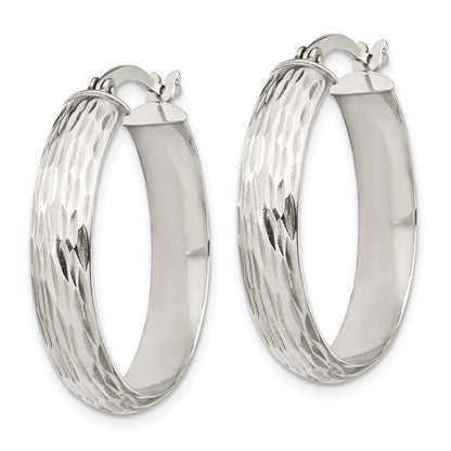 Sterling Silver D/C 7.5mm Bangle And 5mm Hoop Earring Set