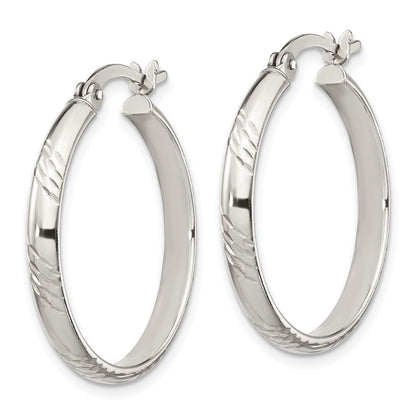 Sterling Silver D/C 4mm Bangle And 3mm Hoop Earring Set