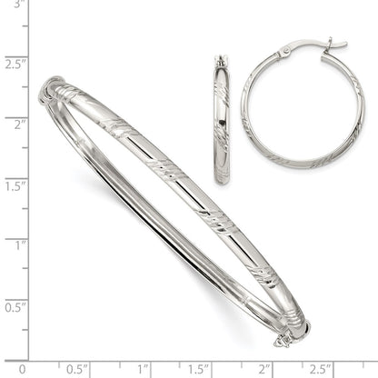 Sterling Silver D/C 4mm Bangle And 3mm Hoop Earring Set