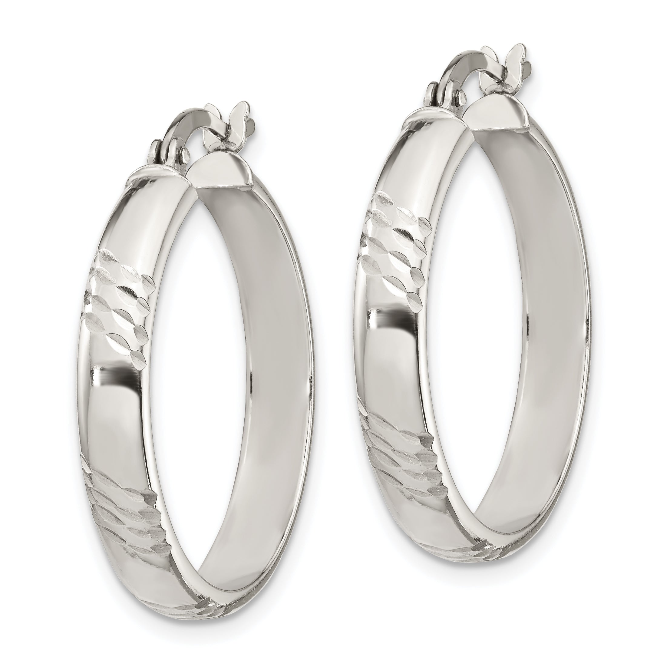 Sterling Silver D/C 6mm Bangle And 4mm Hoop Earring Set