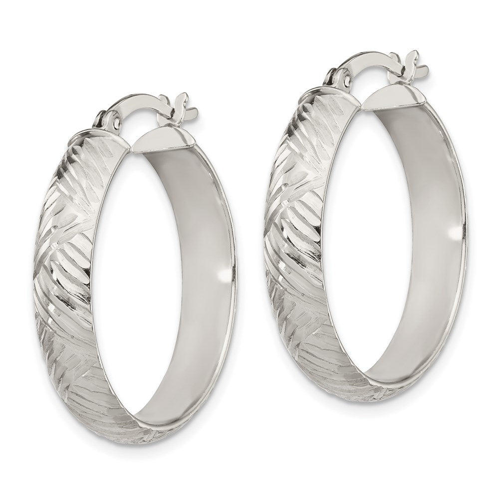 Sterling Silver D/C 7.5mm Bangle And 5mm Hoop Earring Set