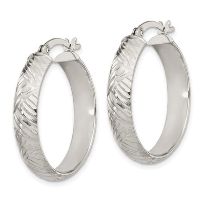 Sterling Silver D/C 7.5mm Bangle And 5mm Hoop Earring Set