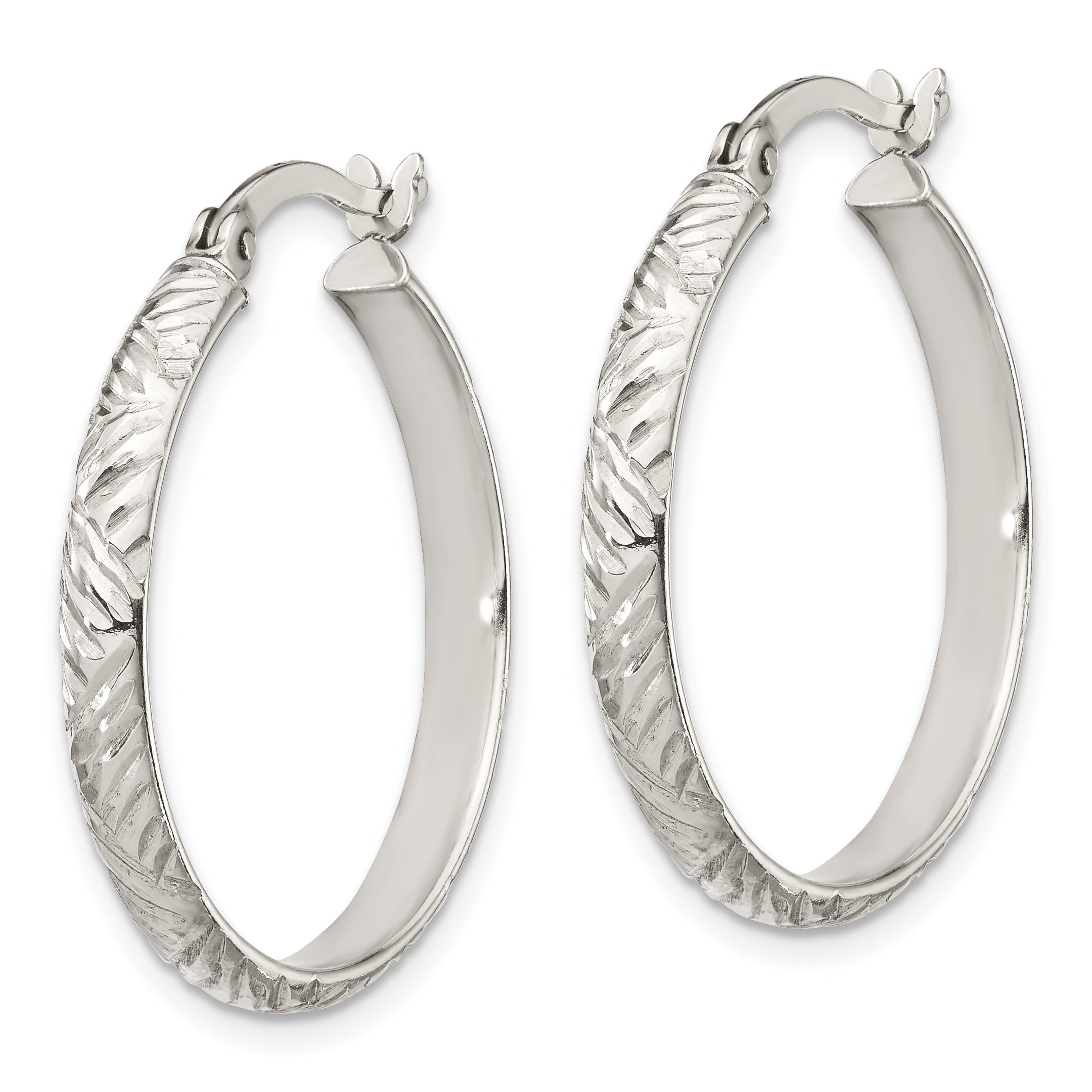 Sterling Silver D/C 4mm Bangle And 3mm Hoop Earring Set