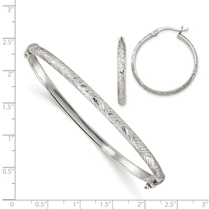 Sterling Silver D/C 4mm Bangle And 3mm Hoop Earring Set