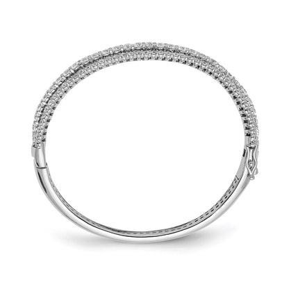 Sterling Silver Shimmer Rhodium-Plated 116 Stone Cz Hinged Bangle Bracelet