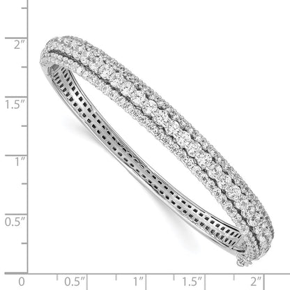 Sterling Silver Shimmer Rhodium-Plated 116 Stone Cz Hinged Bangle Bracelet