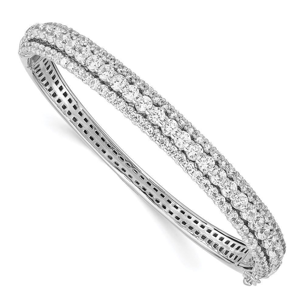 Sterling Silver Shimmer Rhodium-Plated 116 Stone Cz Hinged Bangle Bracelet