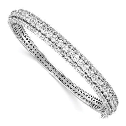 Sterling Silver Shimmer Rhodium-Plated 116 Stone Cz Hinged Bangle Bracelet