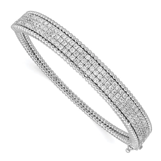 Sterling Silver Shimmer Rhodium-Plated 137 Stone Cz Hinged Bangle Bracelet