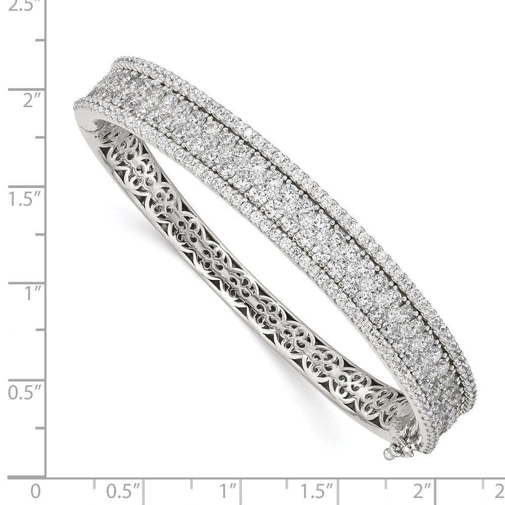Sterling Silver Shimmer Rhodium-Plated 215 Stone Pav Cz Hinged Bangle Bracelet