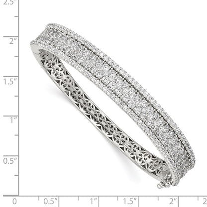 Sterling Silver Shimmer Rhodium-Plated 215 Stone Pav Cz Hinged Bangle Bracelet