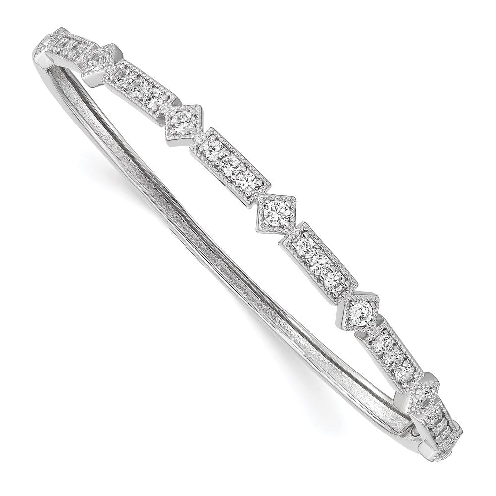 Sterling Silver Shimmer Rhodium-Plated 25 Stone Cz Hinged Bangle Bracelet