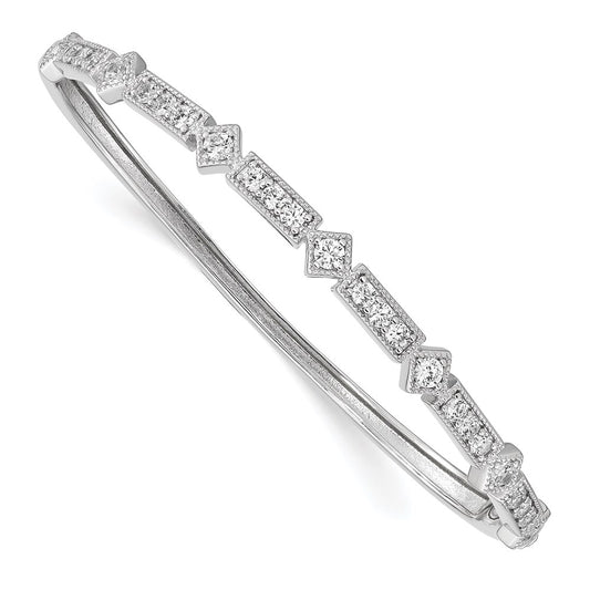 Sterling Silver Shimmer Rhodium-Plated 25 Stone Cz Hinged Bangle Bracelet