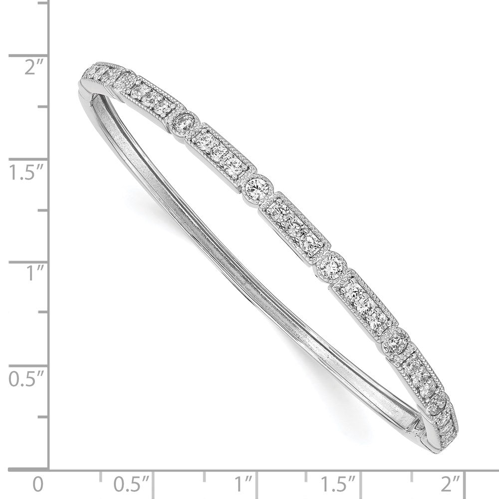 Sterling Silver Shimmer Rhodium-Plated 29 Stone Cz Hinged Bangle Bracelet
