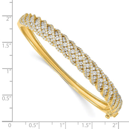 Sterling Silver Shimmer Gold-Tone Flash Gold-Plated 349 Stone Cz Hinged Bangle Bracelet