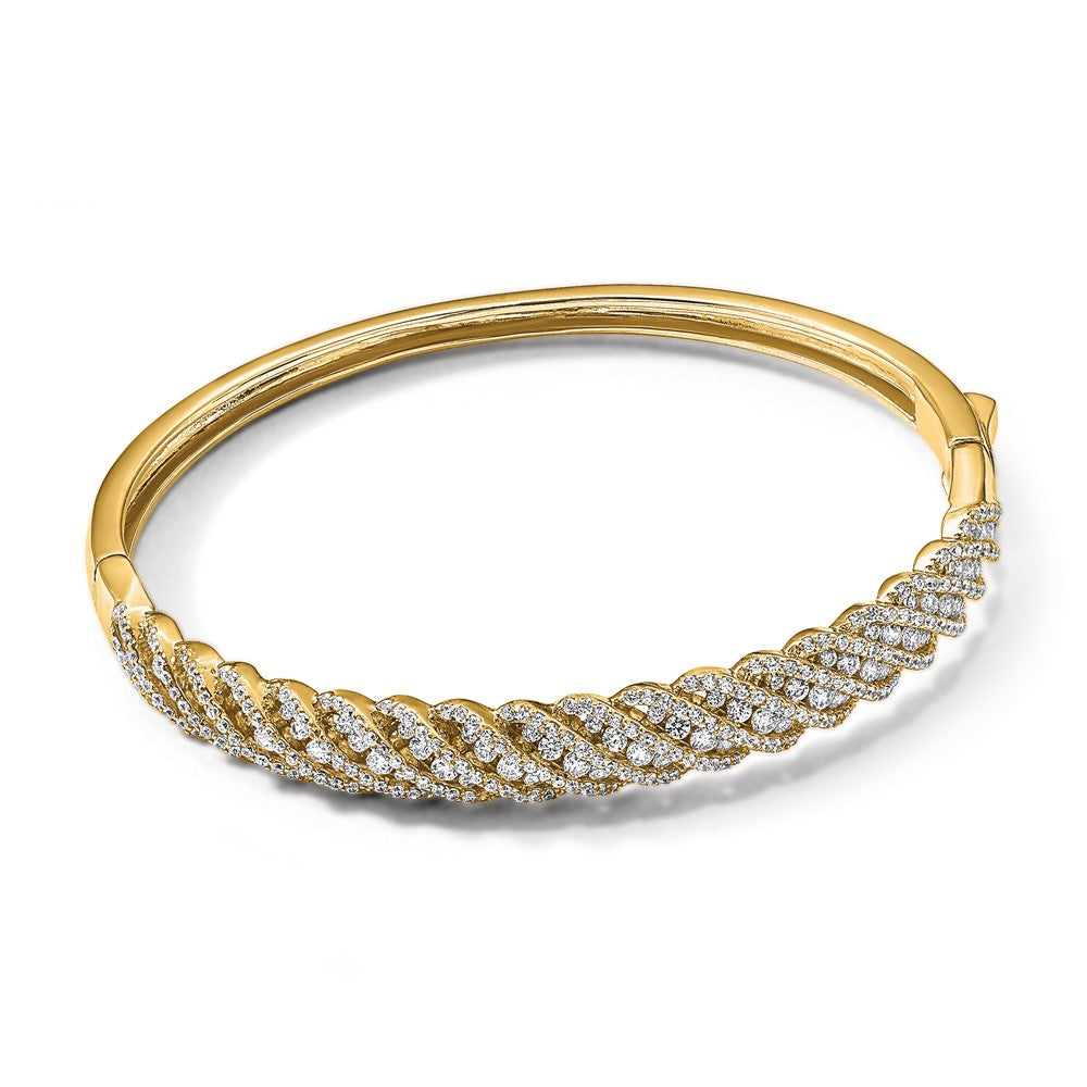 Sterling Silver Shimmer Gold-Tone Flash Gold-Plated 349 Stone Cz Hinged Bangle Bracelet