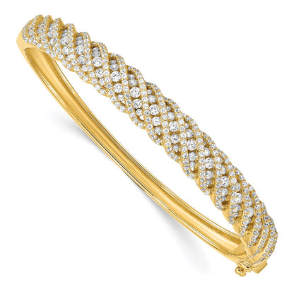 Sterling Silver Shimmer Gold-Tone Flash Gold-Plated 349 Stone Cz Hinged Bangle Bracelet