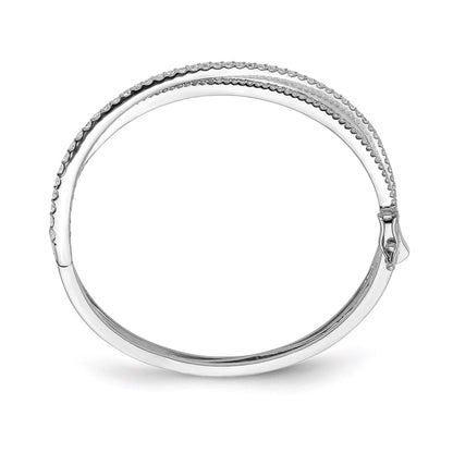 Sterling Silver Shimmer Rhodium-Plated 177 Stone Cz Hinged Criss Cross Bangle Bracelet