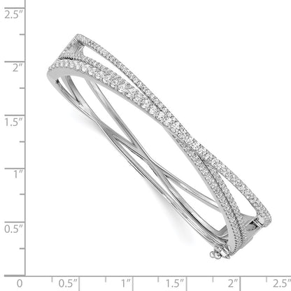 Sterling Silver Shimmer Rhodium-Plated 177 Stone Cz Hinged Criss Cross Bangle Bracelet