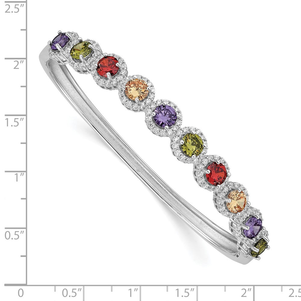 Sterling Silver Prizma Rhodium-Plated White And Colorful Cz Hinged Bangle