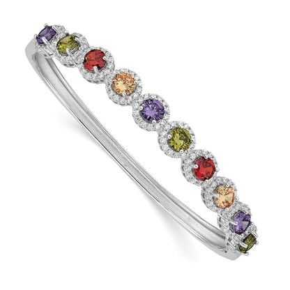 Sterling Silver Prizma Rhodium-Plated White And Colorful Cz Hinged Bangle