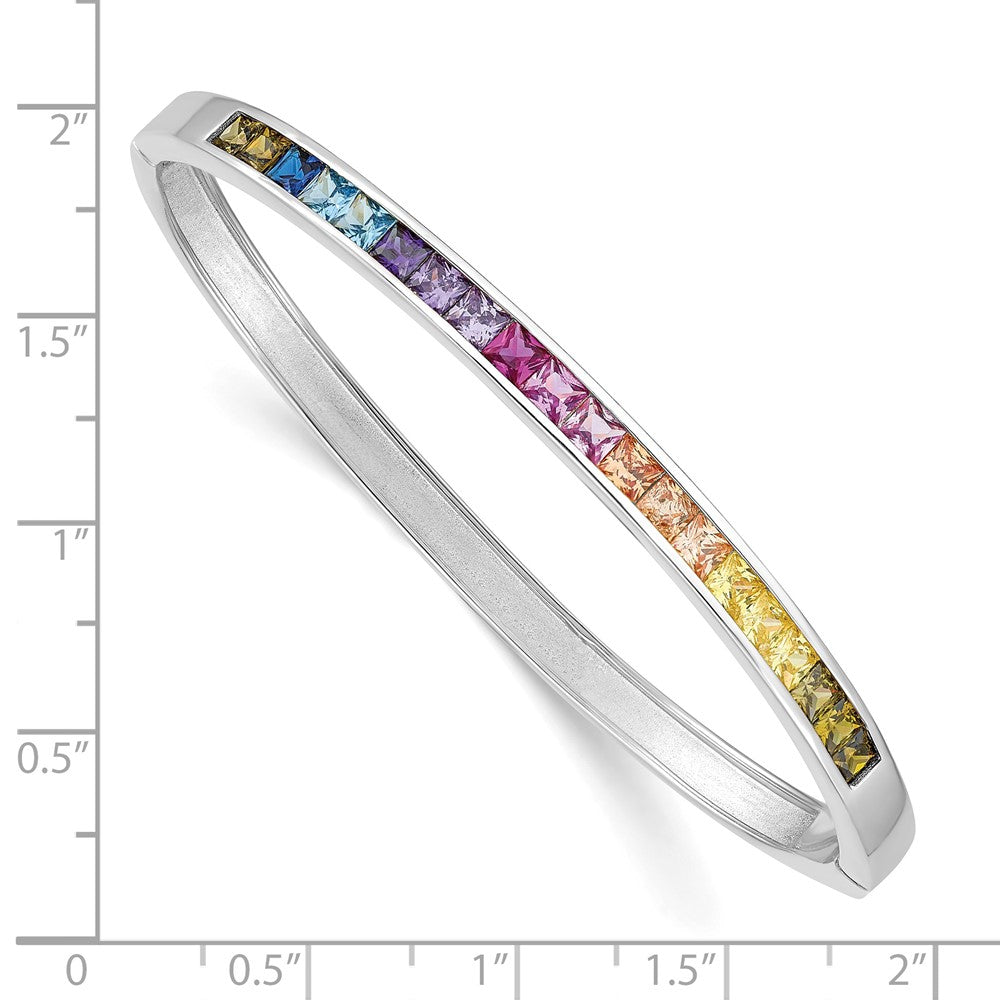 Sterling Silver Prizma Rhodium-Plated Channel-Set Colorful Cz Hinged Bangle