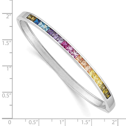 Sterling Silver Prizma Rhodium-Plated Channel-Set Colorful Cz Hinged Bangle