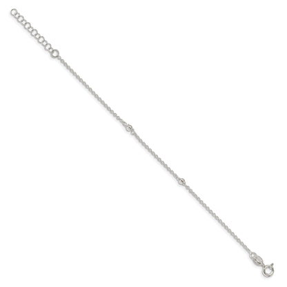 6 Inch Sterling Silver Stars Bangle And Bracelet W/ 1 Ext. Two Piece Set