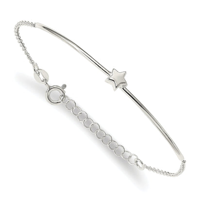 6 Inch Sterling Silver Stars Bangle And Bracelet W/ 1 Ext. Two Piece Set