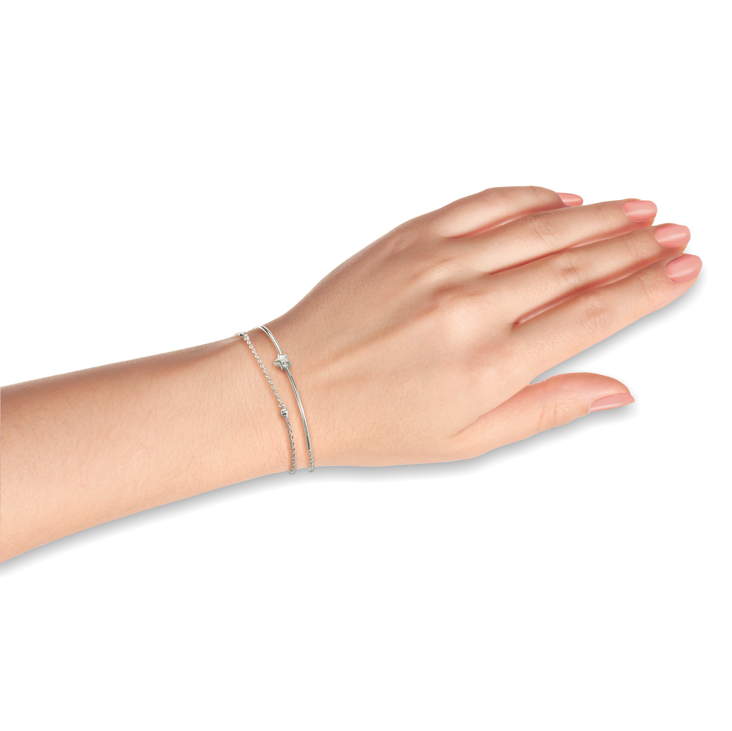 6 Inch Sterling Silver Stars Bangle And Bracelet W/ 1 Ext. Two Piece Set