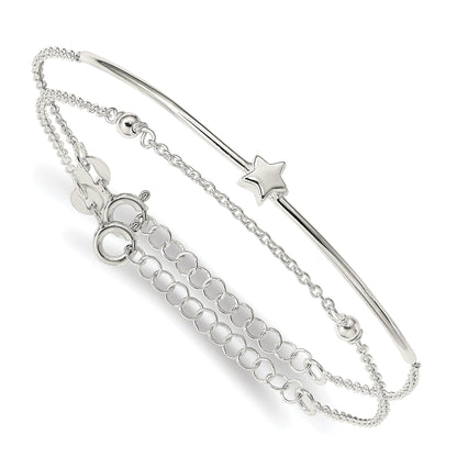 6 Inch Sterling Silver Stars Bangle And Bracelet W/ 1 Ext. Two Piece Set