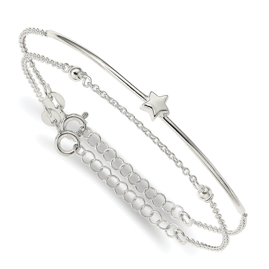 6 Inch Sterling Silver Stars Bangle And Bracelet W/ 1 Ext. Two Piece Set