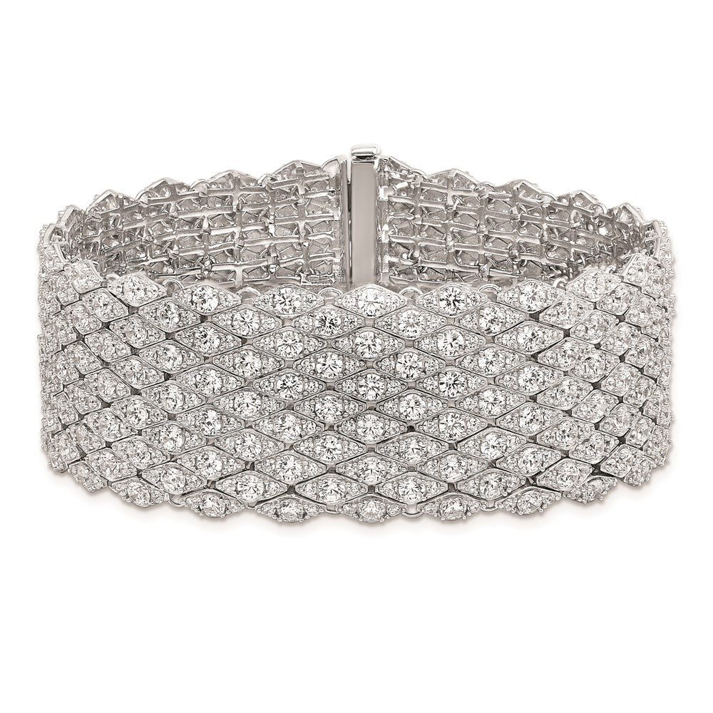 Sterling Silver Shimmer Rhodium-Plated 6.75 Inch 759 Stone Cz Mesh Bracelet