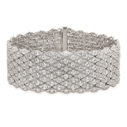 Sterling Silver Shimmer Rhodium-Plated 6.75 Inch 759 Stone Cz Mesh Bracelet