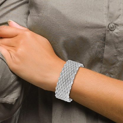 Sterling Silver Shimmer Rhodium-Plated 6.75 Inch 759 Stone Cz Mesh Bracelet