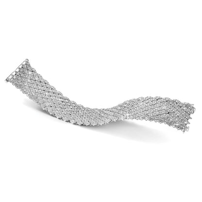 Sterling Silver Shimmer Rhodium-Plated 6.75 Inch 759 Stone Cz Mesh Bracelet