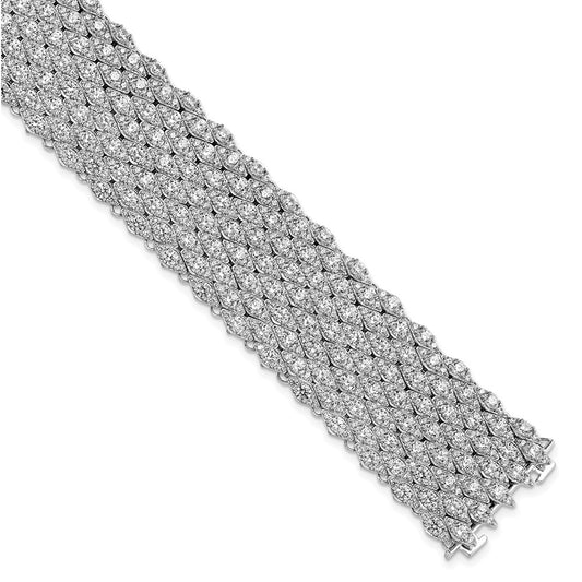 Sterling Silver Shimmer Rhodium-Plated 6.75 Inch 759 Stone Cz Mesh Bracelet
