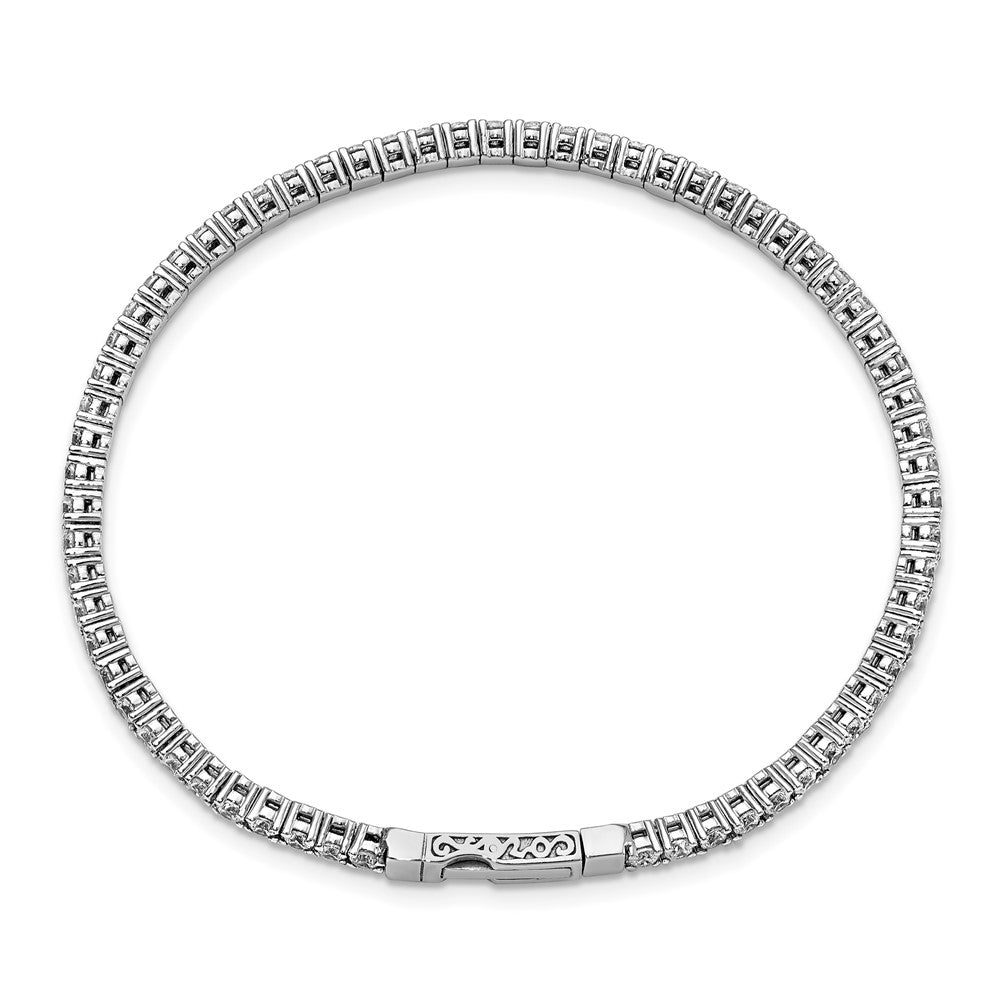 Sterling Silver Shimmer Rhodium-Plated 65 Stone Cz Flexible Bangle Bracelet