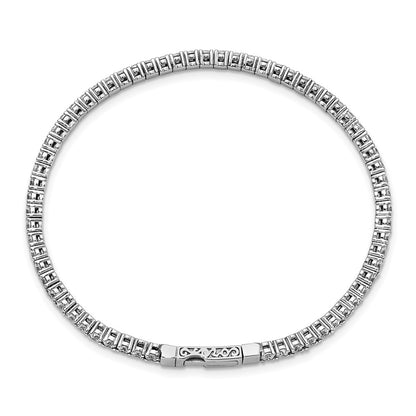 Sterling Silver Shimmer Rhodium-Plated 65 Stone Cz Flexible Bangle Bracelet